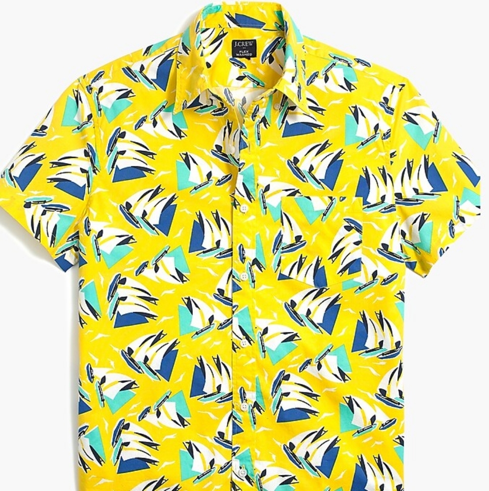 Mens J.Crew Yellow Sailboat Print Shirt